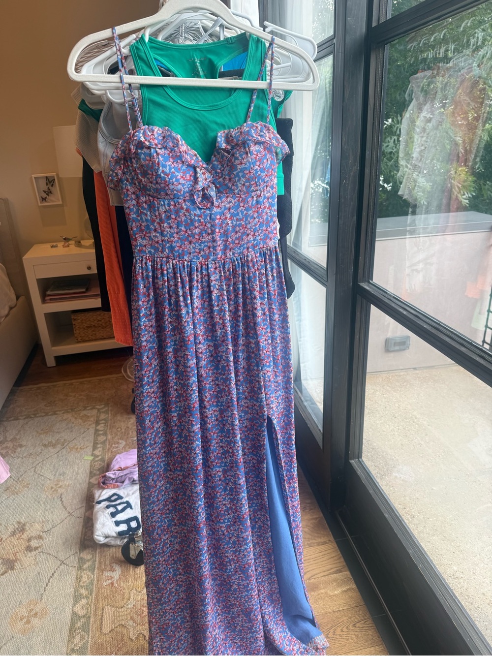 Purple Floral Maxi Dress with Sweetheart Neckline and High Side Slit - Picture 2 of 3